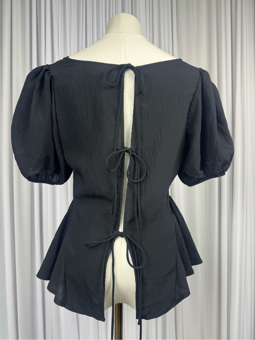 ASOS DESIGN Black Multifunctional Tie-Front Puff Sleeve Peplum Blouse Size Small